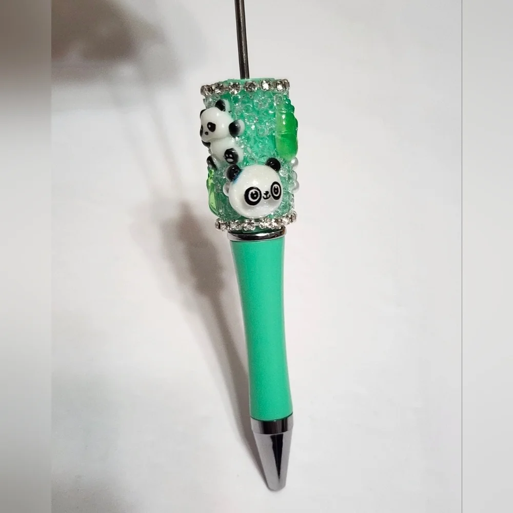 Panda Bear Beaded Pen‎ Beadable Green Sugar Rhinestone Crafts Beads DIY